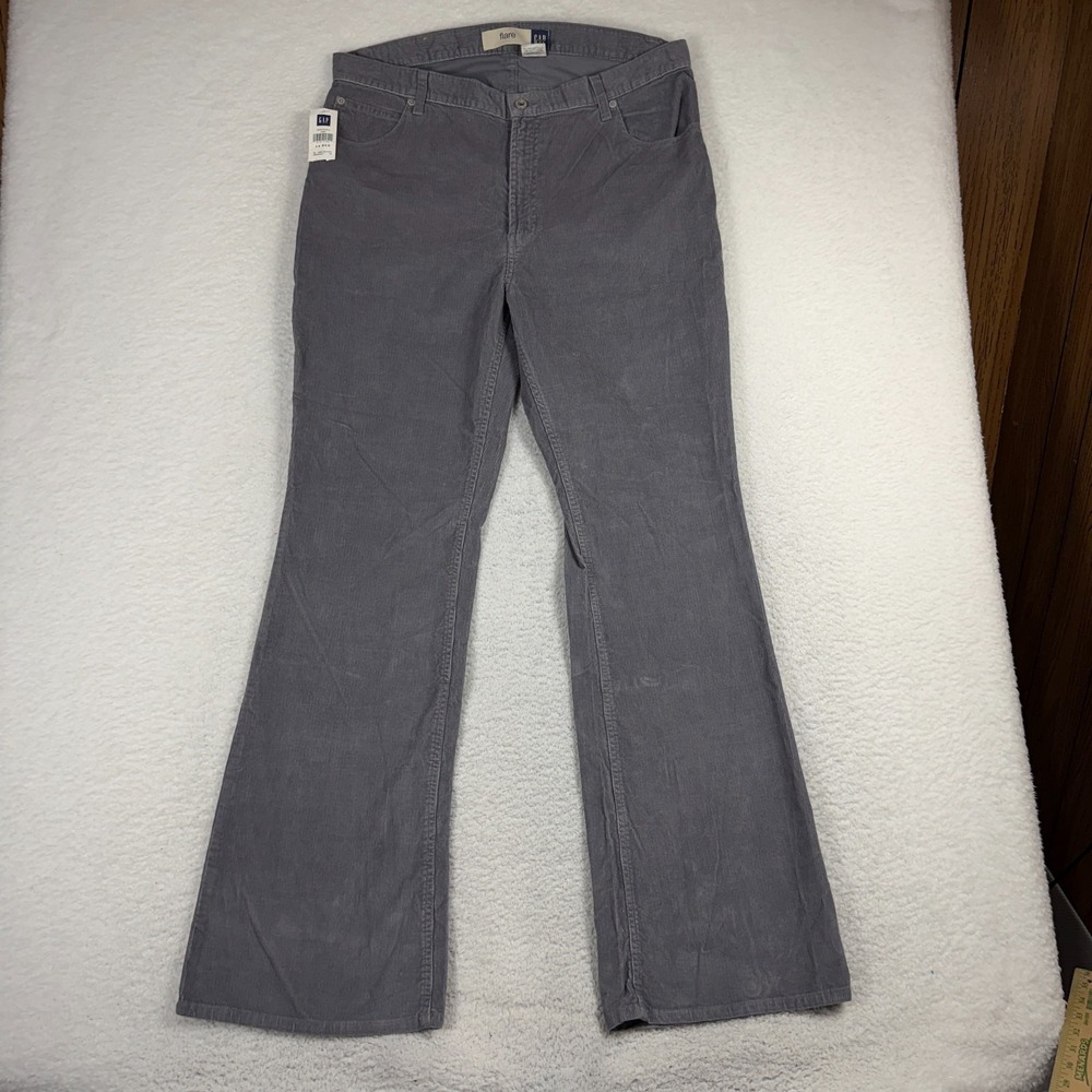 GAP Long Stretch Corduroy Flare Jeans Grey Women's 16 Reg (36x33) NWT  VTG